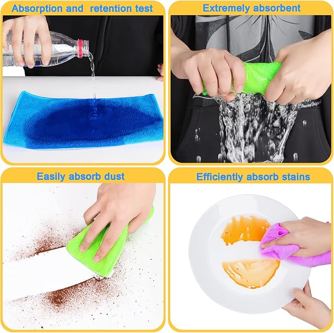 Microfiber Cleaning Cloth - 12 Pcs Premium Microfiber Towels, Highly Absorbent, Reusable Household Cleaning Supplies - for Kitchen Towels, Dust Cloth, Cleaning Rags, 12" x 12"