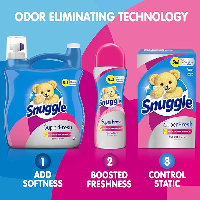 Snuggle Plus SuperFresh Dryer Sheets with Static Control and Odor Eliminating Technology, Spring Burst, 200 Count (Pack of 6)