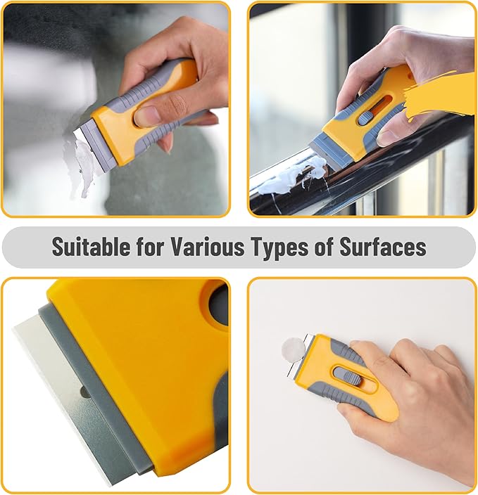 Bates- Razor Blade Scraper Set, 2 Pack, 1.5" & 4" Razor Scraper Tool with 20 Extra Carbon Steel Blades, Window Scraper Blades, Glass Scraper for Windows, Paint Scraper Blade Scraper for Cleaning