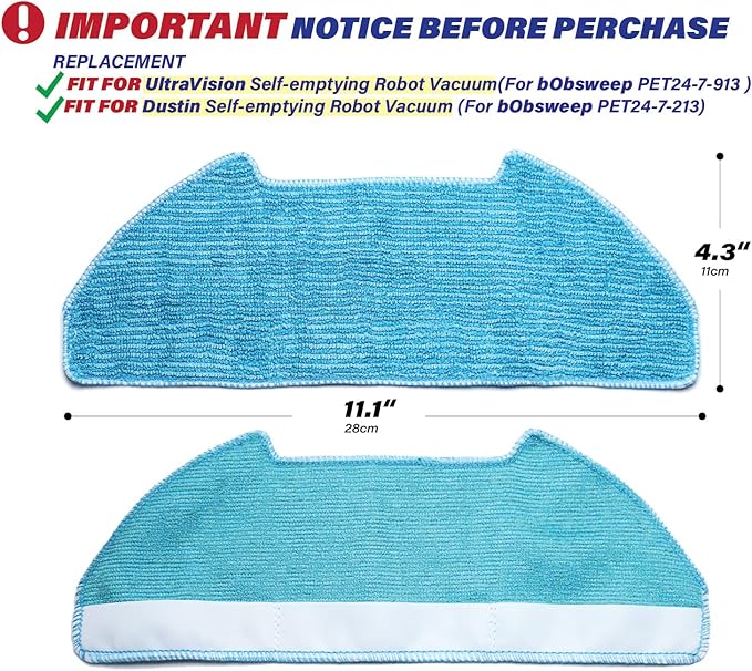 Replacement Parts Fit for Dustin Self-Emptying Robot Vacuum/Fit for Bobsweep Pet24-7-913, Fit for Ultravision Robot Vacuum/Fit for Bobsweep Pet24-7-213 (12PC-Side Brush& mop& Filter)