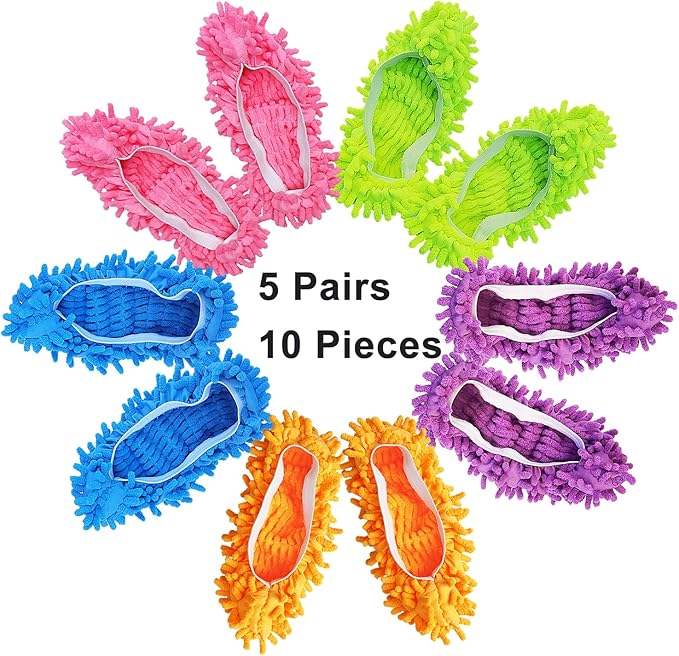 10 Pcs Shoes Cover Dust Duster, Washable Mop Slippers Shoes for Floor Cleaning, Reusable Microfiber Duster Mops for House, Office, Bathroom, Kitchen Cleaning (5Pairs)