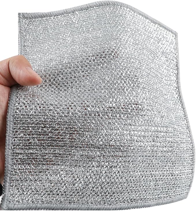 5 PCS Double Layer Stainless Steel Cleaning Cloth Non Scratch Steel Mesh Dishwashing Cloths 20x20 cm Quick Dry Two Layer Metallic Wire Dish Cleaning Rag Towel for Kitchen Dish Sink Stove Top