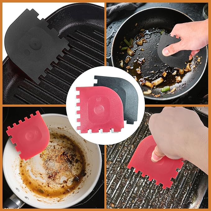 Pan Scraper Grill Scraper Grill Pan Scrapers cast Iron Scraper Grill Brush Scraper pan Scraper 2Pcs＋1pcs Cleaning Brush (3pcs Set)