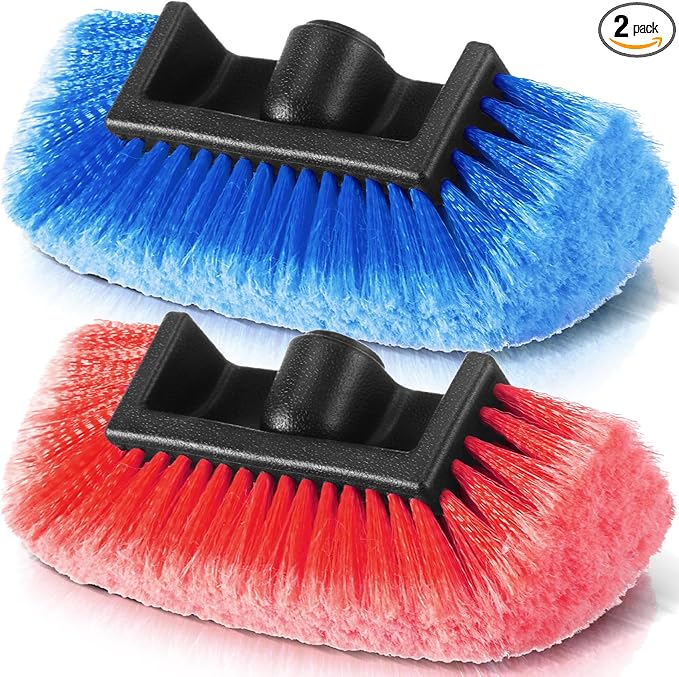 Vesici Car Wash Brush Head with Soft Detailing Bristle Flow Thru Car Cleaning Brush Exterior Car Wash Equipment for Auto Truck RV Boat Camper Washing, 10 Inch(Red, Blue,2 Pcs)