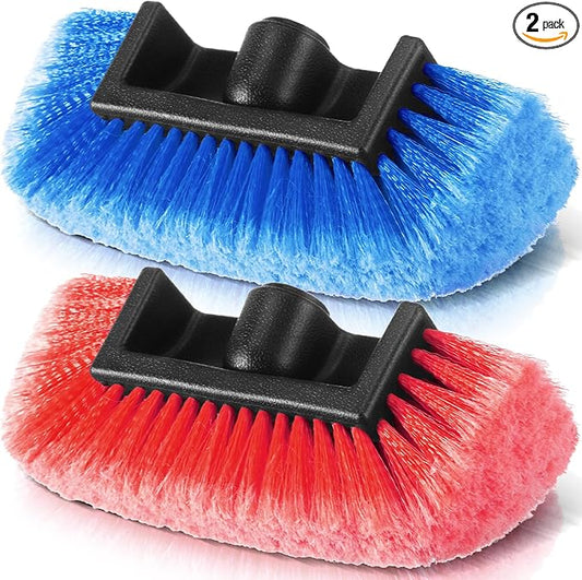 Vesici Car Wash Brush Head with Soft Detailing Bristle Flow Thru Car Cleaning Brush Exterior Car Wash Equipment for Auto Truck RV Boat Camper Washing, 10 Inch(Red, Blue,2 Pcs)
