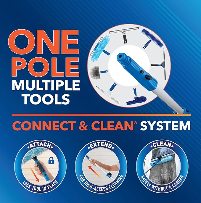 Unger Professional Connect & Clean 3’-6’ Aluminum Telescopic Extension Pole with Locking Cone & Quick-Flip Clamp – Compatible with Cleaning Tool Attachments, Window Cleaning & Dusting Tool