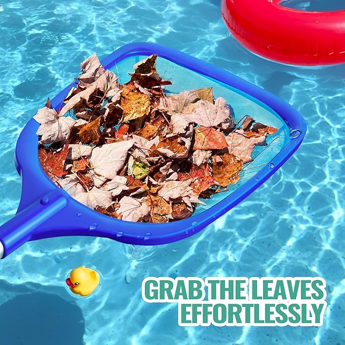 Pool Skimmer Net Swimming Pool Cleaning Supplies Professional Leaf Rake Fine Mesh Frame Net (Azul, 60 inch) Pack