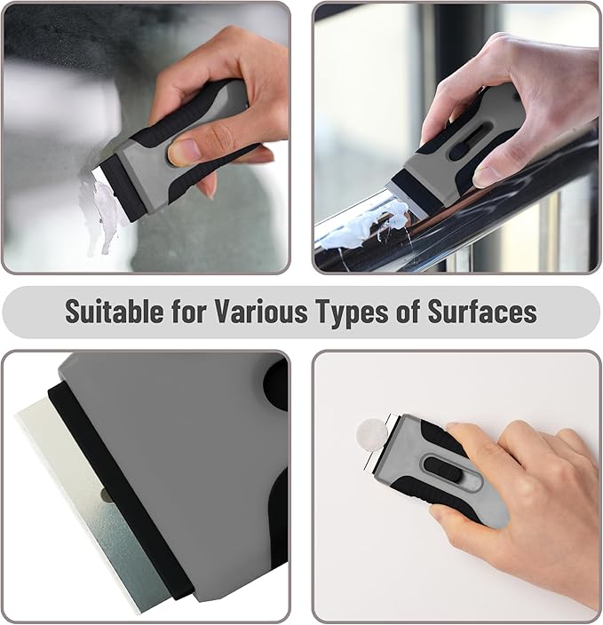Bates- Razor Blade Scraper Tool, 2 Pack, 30 Extra Stainless Steel Blades, Anti-Slip Ergonomic Handle Design, Razor Scraper Set for Cleaning Window, Paint, Oven, Glass, Stove