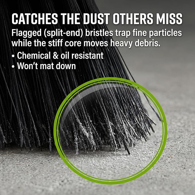 Black Indoor Push Broom Head – Heavy Duty Hardwood Block – Polypropylene Bristles – Deck Scrub Brush – Two Threaded Handle Holes for Better Assist (18")