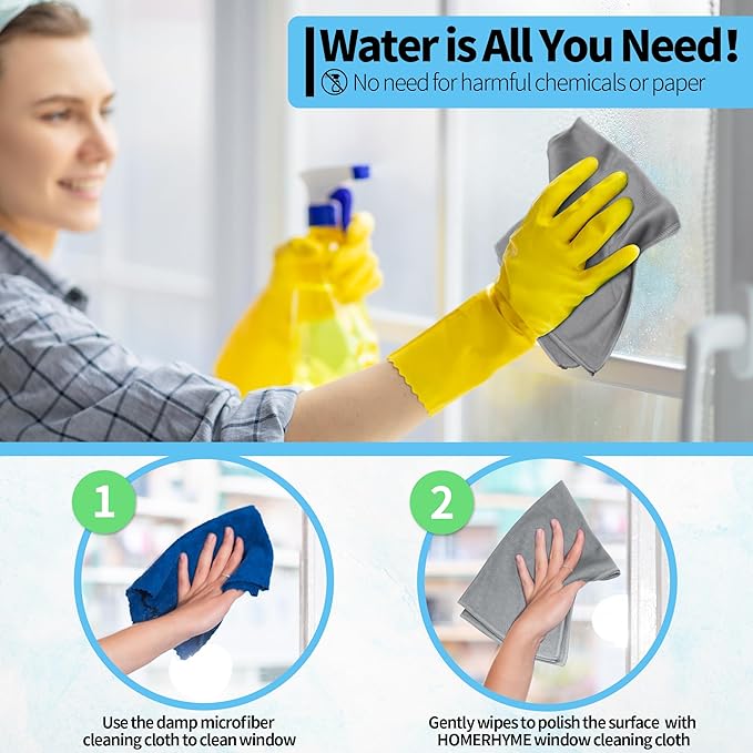 HOMERHYME Microfiber Cleaning Cloth, 12 Pack Window Glasses Cleaning Cloth, Reusable Lint-Free Streak Free Polishing Cloth Wipes for Stainless Steel, Eyeglasses, Mirrors, Screens & Lenses,12"*12" Grey