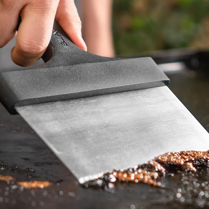 Blackstone Griddle Scraper – Heavy Duty Flat Top BBQ Grill Scraper for Cleaning – Stainless Steel Metal Construction with Long Handle – Multipurpose Kitchen Food Scraper & Chopper Accessories - 5061