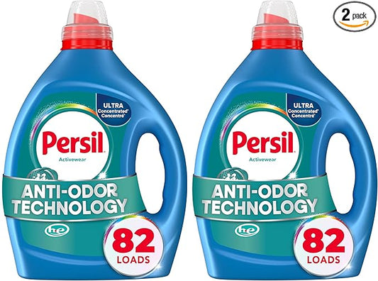 Persil Activewear Clean Laundry Detergent Liquid, 82.5 Fl Oz, 82 Loads, Ultra Concentrated Laundry Soap, Helps Fight Stains & Odor, HE Safe (Pack of 2)