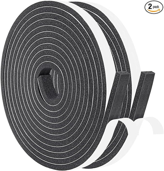 Yotache Foam Strips with Adhesive 1/2" x1/4", Neoprene Weather Stripping High Density Foam Tape for Doors and Windows Insulation, 2 Rolls x 13 Feet Long Each, Total 26 Feet Long