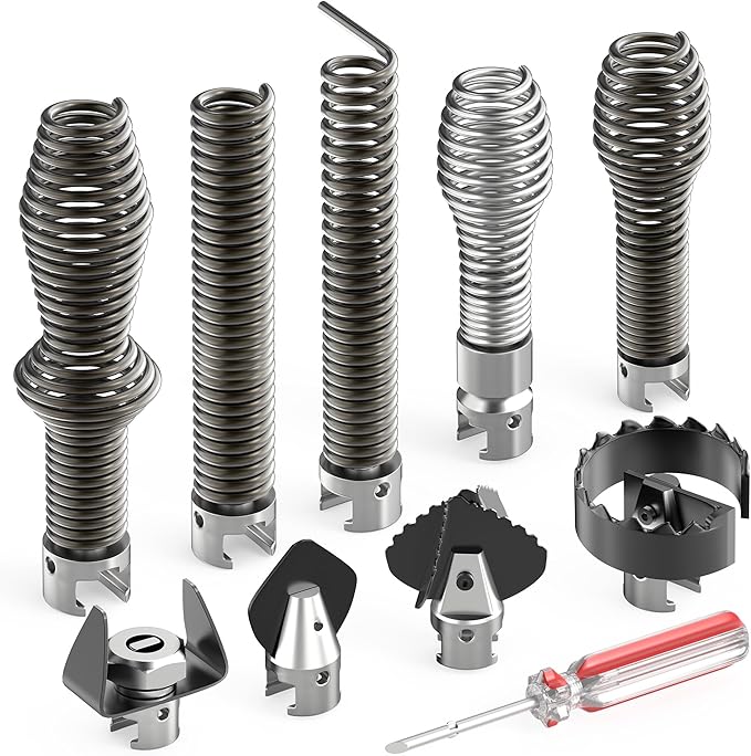 10-Piece Drain Cleaning Kit, Clog Removal Set with Heavy-Duty Plunger, Auger Snake, Wrench & Tools for 5/16-inch to 3/4-inch Drain Snake Cable – for Sink, Toilet, Shower & Drainpipes