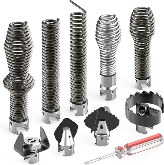10-Piece Drain Cleaning Kit, Clog Removal Set with Heavy-Duty Plunger, Auger Snake, Wrench & Tools for 5/16-inch to 3/4-inch Drain Snake Cable – for Sink, Toilet, Shower & Drainpipes