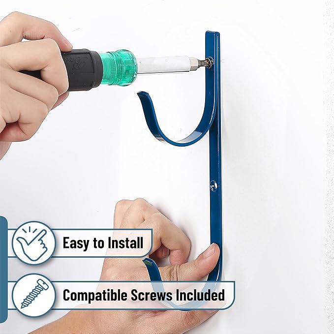 UNCO Pool Pole Hanger - 2 Pack Blue Organizer, Fence Hooks for Poles & Hose, Outdoor Equipment Hooks