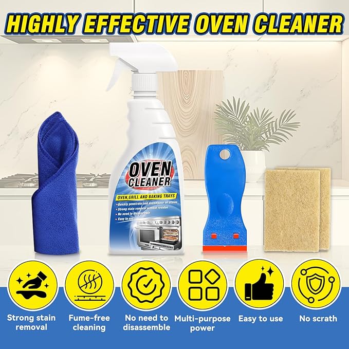 Heavy Duty Stove and Oven Cleaner Kit, Includes Cleaning Tool, Razor, Scraper and 1 Pad to Remove Tough Stains - Use on Gas, Electric, Ceramic Surfaces, 4 Piece (16.9, Fluid Ounces)