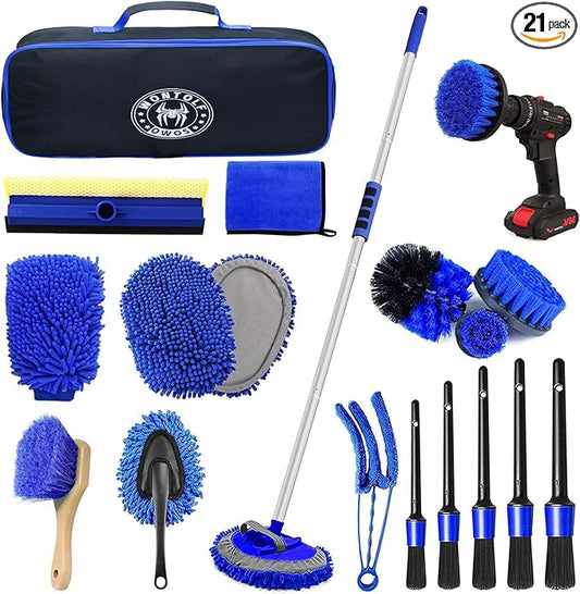 Wontolf 62'' Car Wash Brush Kit with Long Handle, Microfiber Car Wash Mop Mitt, Car Cleaning Detailing Kit, Exterior Interior Car Cleaning Supplies for Cars RV Truck Boat