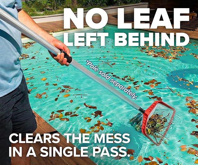 Pool Skimmer Net for Leaves - Leaf Rake for Pool Cleaning // Swimming Pool Leaf Net - Heavy Duty, Large Capacity Pool Rake // Liner Safe Rubber Edge Pool Rake for Pools (Pole Sold Separately)