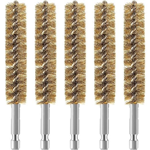 Geiserailie Bore Brush Bristles Wire Brush for Power Drill Cleaning Wire with Hex Shank Handle for Power Drill Cleaning(5 Pieces,Copper)