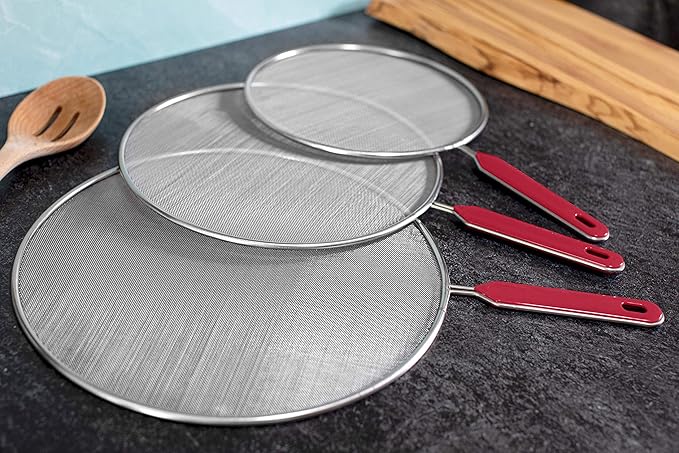 Grease Splatter Screen For Frying Pan Cooking Set of 3 (8", 10" and 11") Fine Mesh Iron Skillet Lid Guard Shield