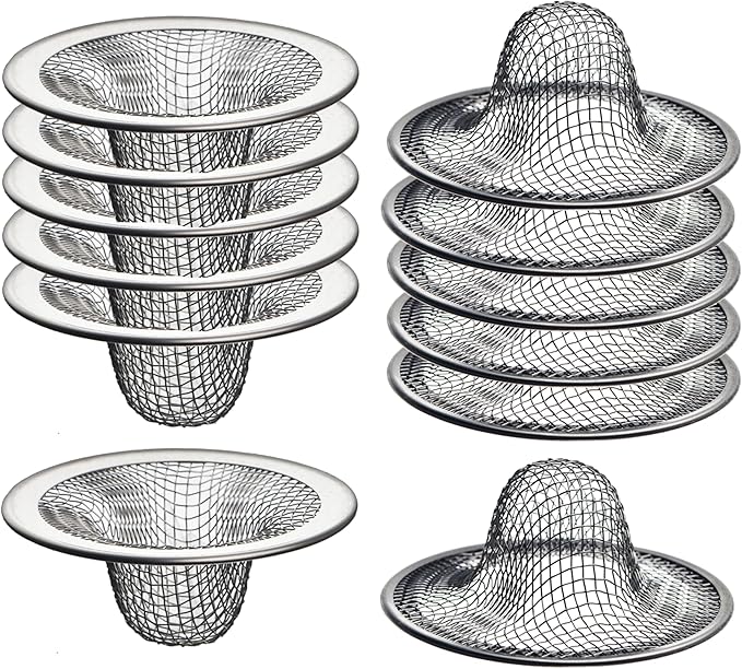12 Pack - 2.125" Top / 1" Basket- Mesh Sink Drain Strainer Hair Catcher for Bathroom Sink, Utility, Slop, Laundry, RV and Lavatory
