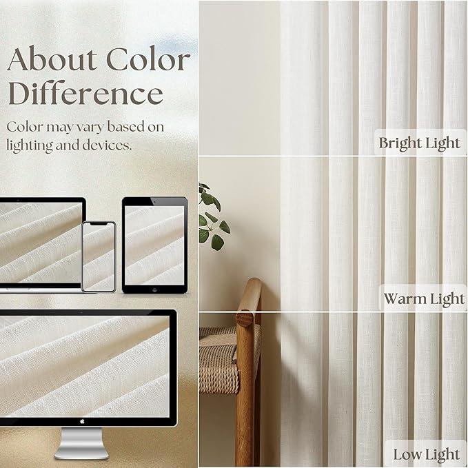 Pinch Pleated Linen Curtains 96 Inches Long for Living Room 2 Panel Set Cream Ivory Light Filtering Pinch Pleat Hooks Rings Back Tab Neutral Boho Farmhouse 96 Inch Curtain Drapes for Bedroom Window