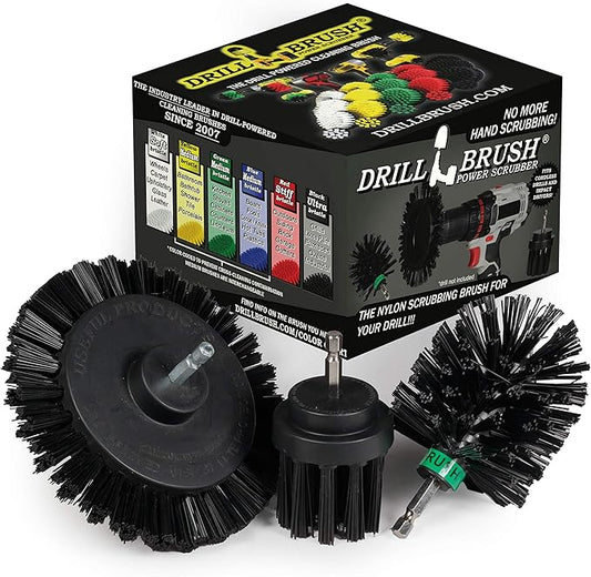 3pc Ultra-Stiff Bristled Crevice Cleaning Brush Set: Ideal Cleaning Supplies for BBQ, Grill, Smoker, and Backyard Accessories - Rust Remover - Concrete Brush - Electric Spin Scrubber for Tight Spaces