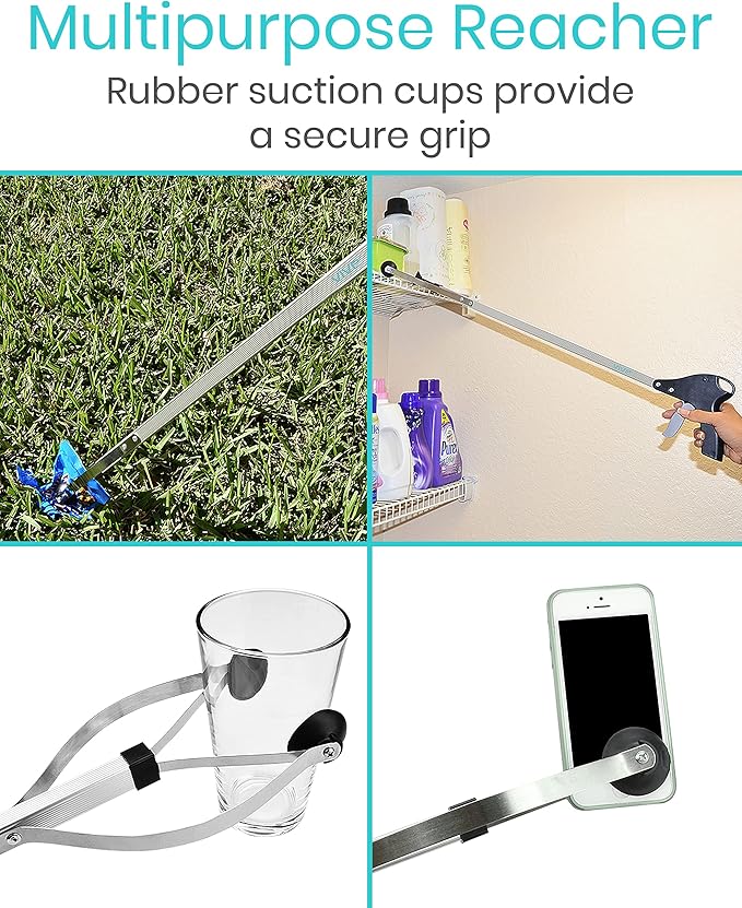 Vive Suction Cup Grabber Reacher 32" - Elderly Grab It Reaching Pickup Tool Heavy Duty for Seniors - Trash, Sticks, Litter Picker Upper - Extra Long Reach Handle & Handy Extension Arm Claw