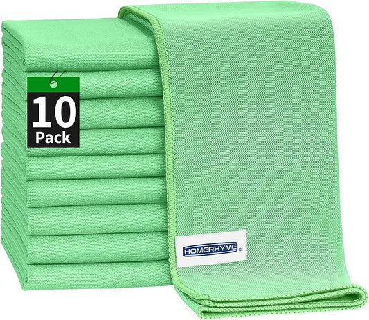 HOMERHYME Microfiber Cleaning Cloth, 10 Pack Glasses Cleaning Cloth, 16" ×14" Window Cleaning Rags, Streak Free Lint Free Polishing Cloths Wipes for Eye Glass Stainless Steel Windshield, Sage Green