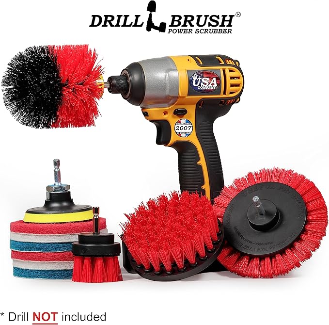 Drillbrush Commercial Heavy Duty Scouring Pads and Scrubber Set Drill Powered Nylon Scrub Brush Attachment Set Outdoor Cleaning Drill Brush Power Scrubber