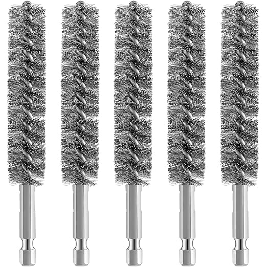 Geiserailie Bore Brush Bristles Wire Brush for Power Drill Cleaning Wire with Hex Shank Handle for Power Drill Cleaning(5 Pieces,Stainless Steel)