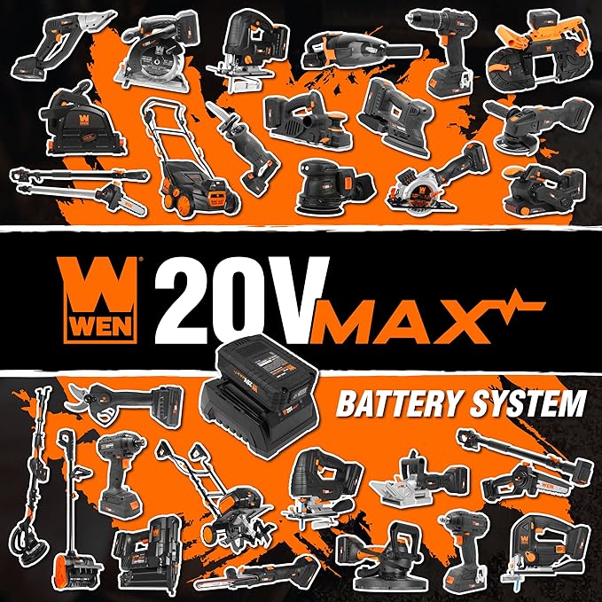 WEN Cordless Palm Sander with 20V Max 2.0 Ah Lithium-Ion Battery and Charger (20401) Black