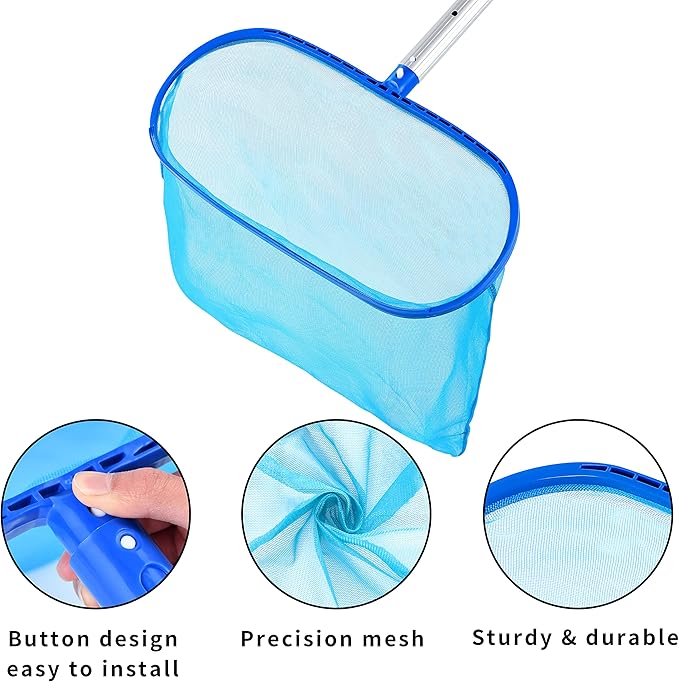 Pool Skimmer - Pool Net, Pool Skimmer Net with Solid Plastic Frame, Skimmer Net with Fine Mesh Net, Pool Nets for Cleaning Leaf of Swimming Pools, Spas, Hot Tubs and Fountains