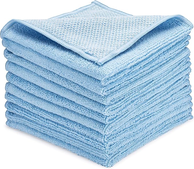 Zflow Microfiber Dish Cleaning Cloth in Blue - Dish Rags Kitchen Cleaning Cloths with Poly Scour Mesh Scrubbing Side - 10 Pack 12"x12"…
