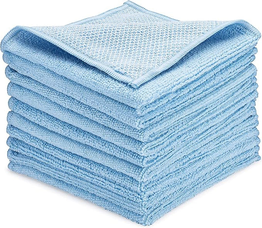 Zflow Microfiber Dish Cleaning Cloth in Blue - Dish Rags Kitchen Cleaning Cloths with Poly Scour Mesh Scrubbing Side - 10 Pack 12"x12"…