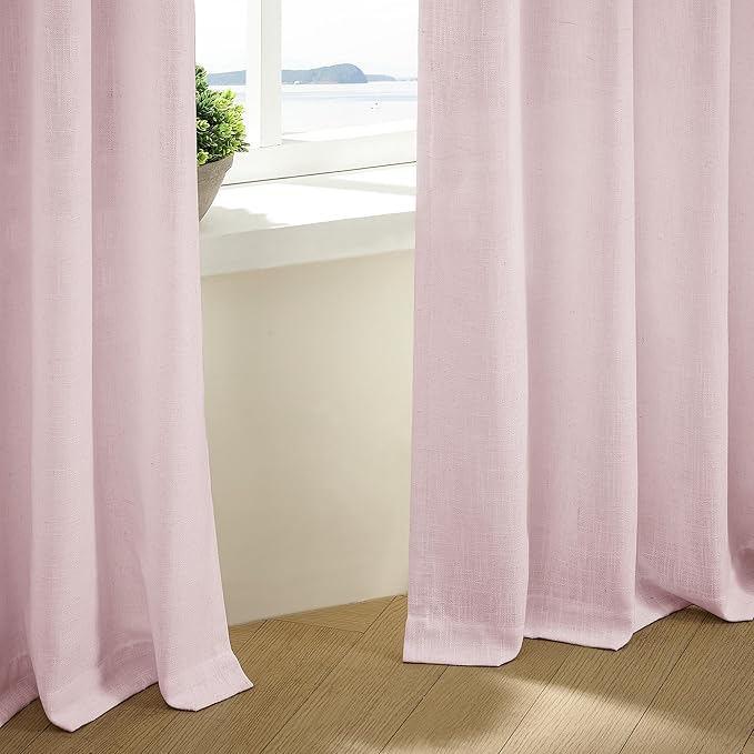 Light Pink Pinch Pleated Linen Cafe Curtains 45 Inch Length 2 Panels for Dining Room Kitchen Bedroom Semi Sheer Pleat Drapes with Hooks Rings Light Filtering Short Window Curtain Cabinet 40x45