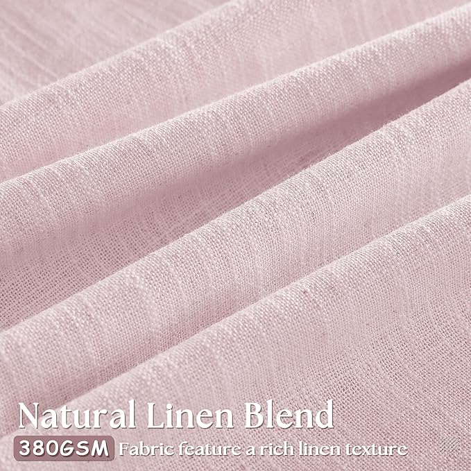 Light Pink Pinch Pleated Linen Cafe Curtains 45 Inch Length 2 Panels for Dining Room Kitchen Bedroom Semi Sheer Pleat Drapes with Hooks Rings Light Filtering Short Window Curtain Cabinet 40x45