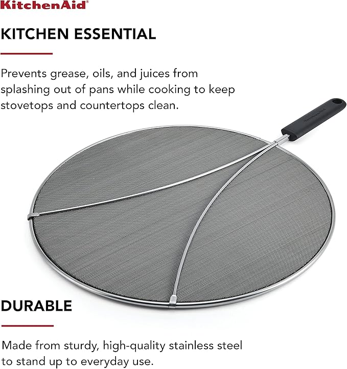KitchenAid Gourmet Odor Absorbing Splatter Screen, 13-Inch, Black
