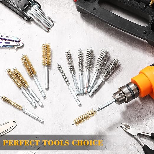 12 Pieces Bore Brush for Drill Wire Bore Brush Set Wire Cleaning Set Stainless Steel Cleaning for Power Drill Impact Driver (Stainless Steel,Brass)
