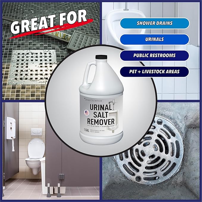 Allied Science Urinal Salt Remover - Uric Acid Salts Scale Remover Unclogs Urinals and Removes Uric Acid Odors - 1 Gallon / 128 fl oz