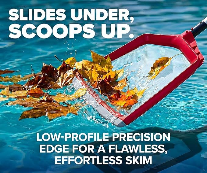 Flat Pool Skimmer Leaf Net for Inground & Above Ground Pools Cleaning // Heavy Duty Pool Leaf Skimmer Replacement Net - 17 Inch Oversized Liner Safe - Protective Rubber Edge (Pole Sold Separately)
