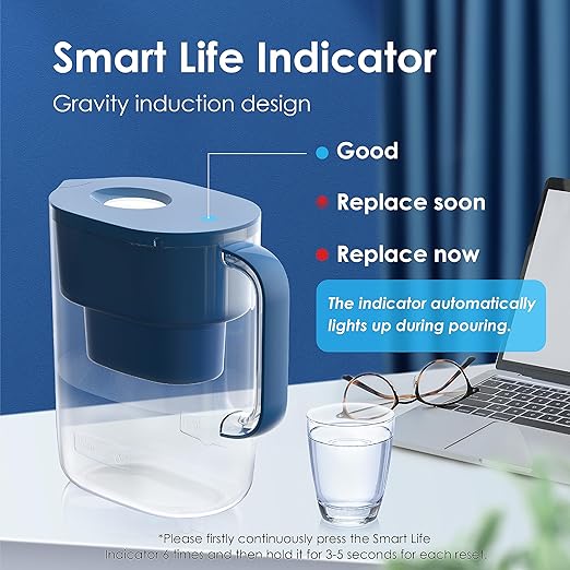 Waterdrop PT-07C Water Filter Pitcher, 10-Cup, NSF Certified, 200-Gallon Long-Life Filter, Improves Coffee & Tea Taste, Reduces PFOA/PFOS and Chlorine, 5X Longer Filter Life, Classic Blue