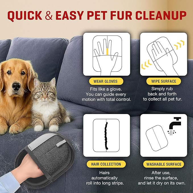 Pet Hair Removal Glove for Dogs & Cats, Newly Upgraded Reusable Electrostatic Pet Hair Glove, Magic Brush Pet Hair Remover Tool for Clothing, Couch, Carpet, Car Seats (3)