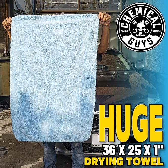 Chemical Guys Woolly Mammoth Large Microfiber Drying Towel - 36 x 25 Inch Blue, Ultra Plush Super Absorbent Car Drying Towel for Cars, Trucks, SUVs, Motorcycles, RVs, and Auto Detailing - 2 Pack
