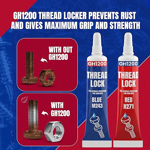 GH1200-6gx2 Pack Thread Lock Medium and Strong Strength for Nuts, Bolts, and Metals, Threadlocker Lock Tight & Seal Fasteners with Stable and Consistent Performance