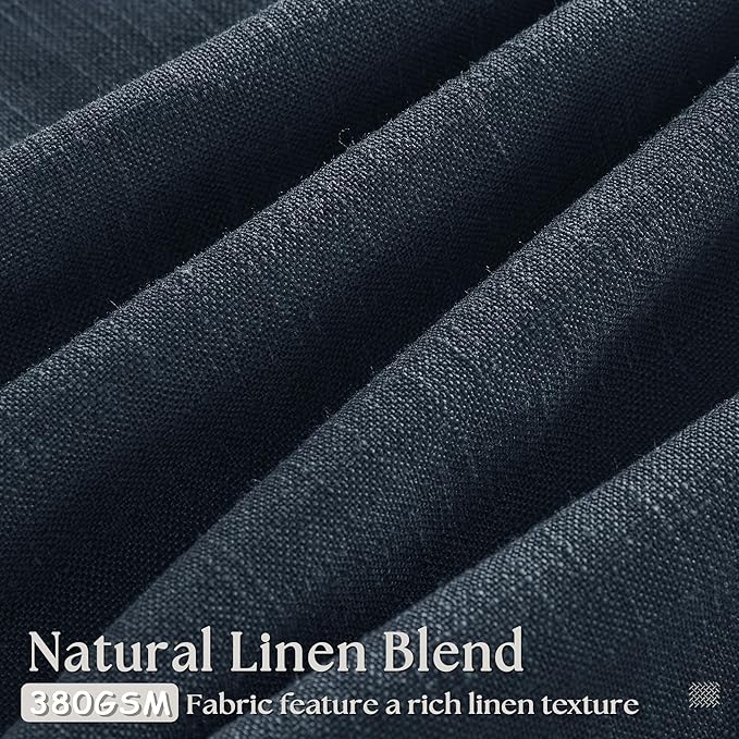 Navy 90 Inch Linen Curtains Pinch Pleated for Living Room Bedroom Dining Boho Modern Light Filtering Pinch Pleat Drapes Hooks Rings Back Tab Semi Sheer Dark Blue Indigo Window Curtains 2 Panels