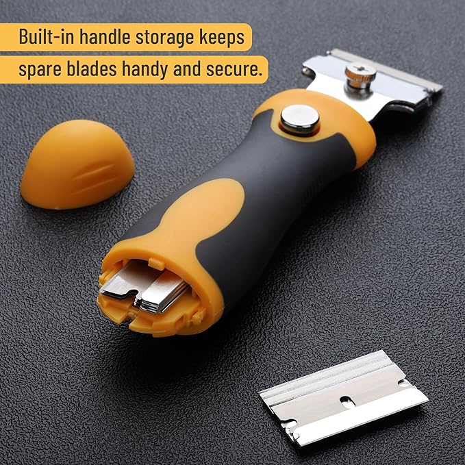 Bates- Razor Blade Scraper Set, 2 Pack, Standard and Adjustable Handle, Extra 20 Blades, 13x Stainless Steel, 2x Carbon Steel, 5x Plastic Blades, Razor Scraper Tool with Built-in Storage