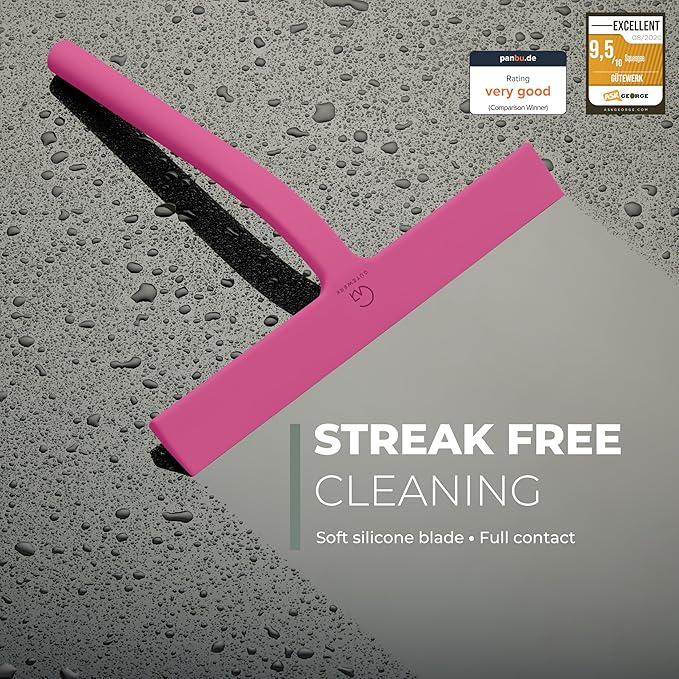 GÜTEWERK Shower Squeegee for Glass Doors, Silicone Window Squeegee, Bathroom and Glass Cleaning - Pink - 15 Inch