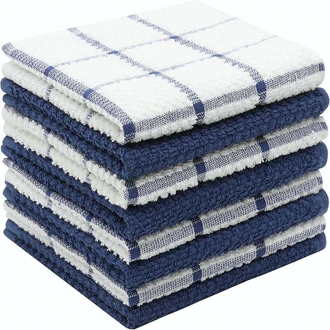 Cotton Cleaning Rags Terry Dish Cloths for Washing Dishes, Set of 8 Dish Rags for Cleaning, Light and Soft Dish Towels for Kitchen Drying Dishes, 12 Inch x 12 Inch (Blue Set)